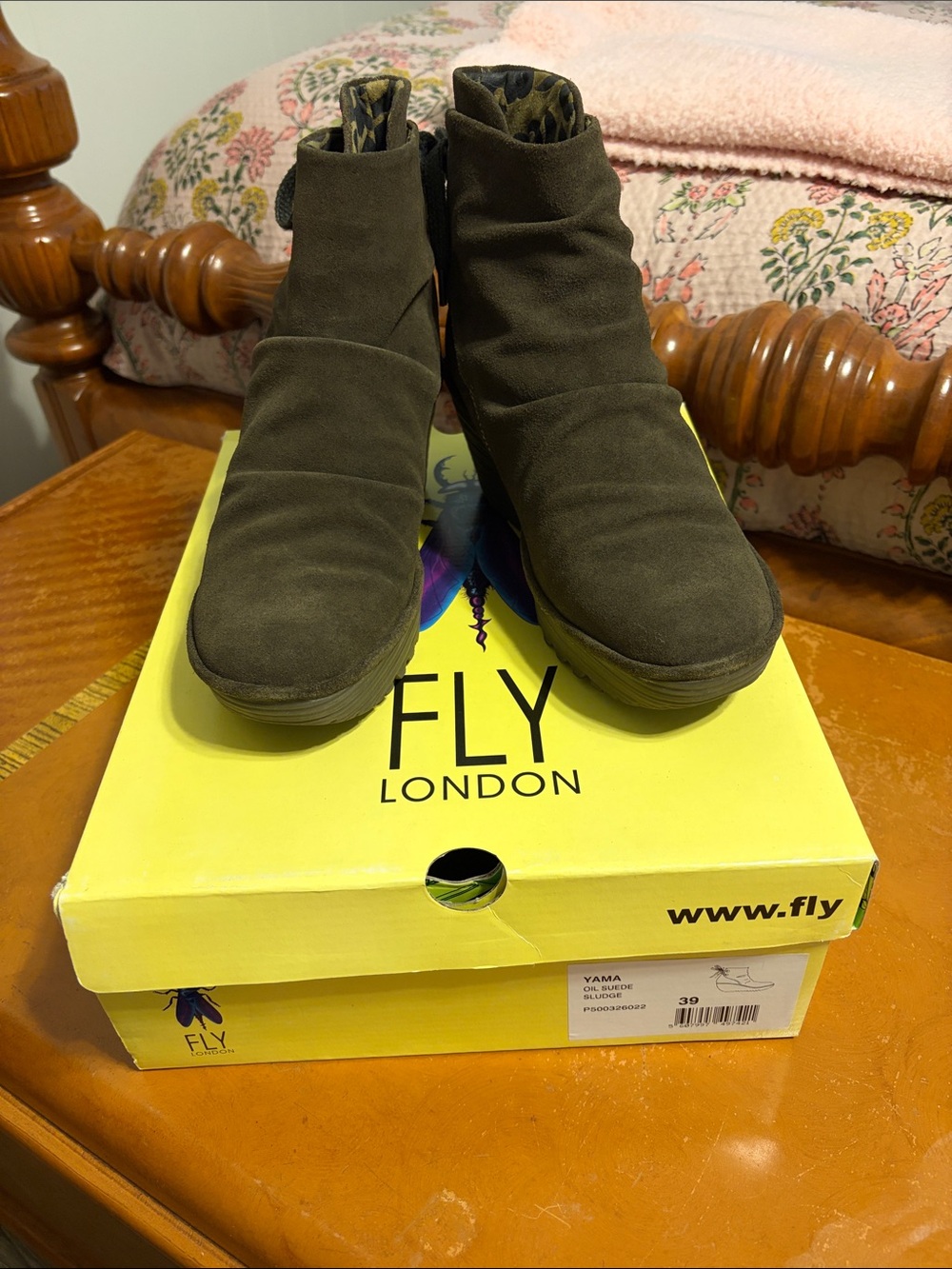 Fly London YAMA Lace Back booties Sludge Size 39